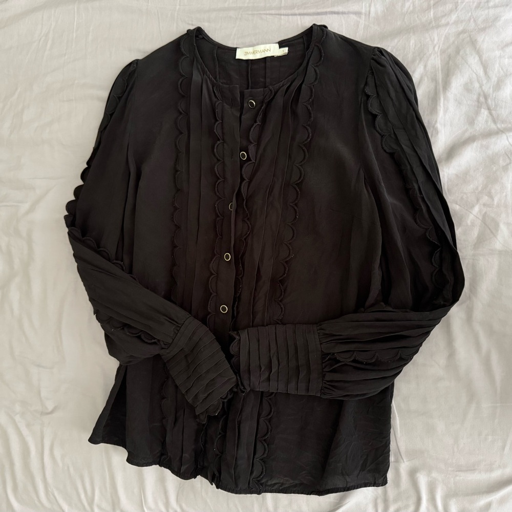 Zimmermann Black Ribbed Buttoned Silk Blouse